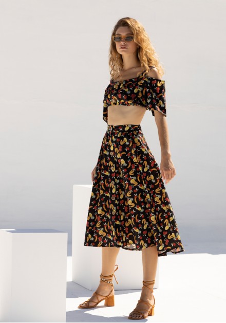 Σετ φούστα με crop top midi